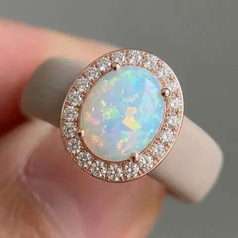 Women's Silicone Wedding Promise Ring with Large Synthetic Opal, Adjustable Elastic Band, Hypoallergenic, Comfortable Fit, Sizes 5-10
