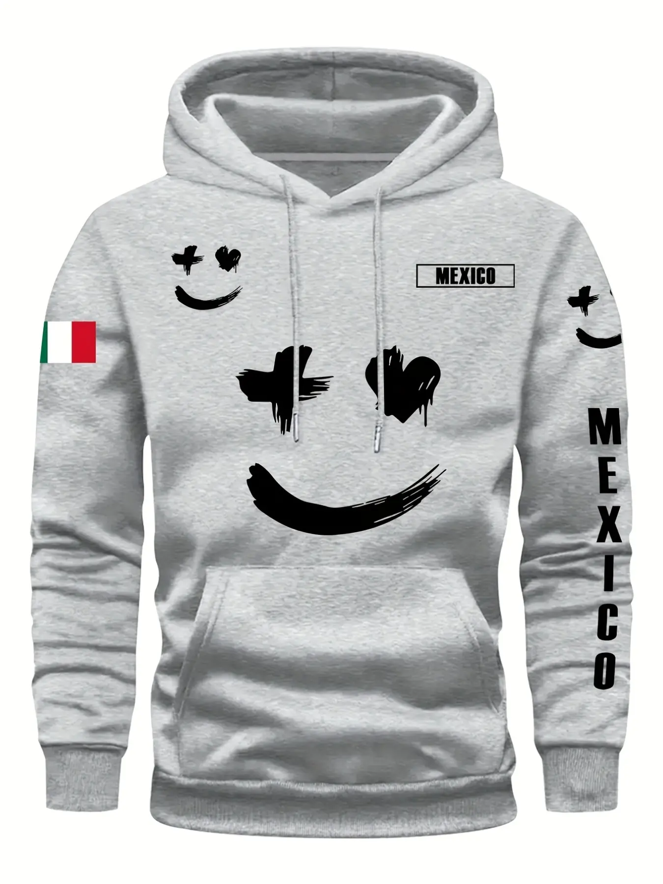 Men's Casual Fashion Streetwear Hoodie, Adjustable Strap Pullover, Long Sleeve Geometric Pattern, Loose-Fit Short Length, X Type Silhouette