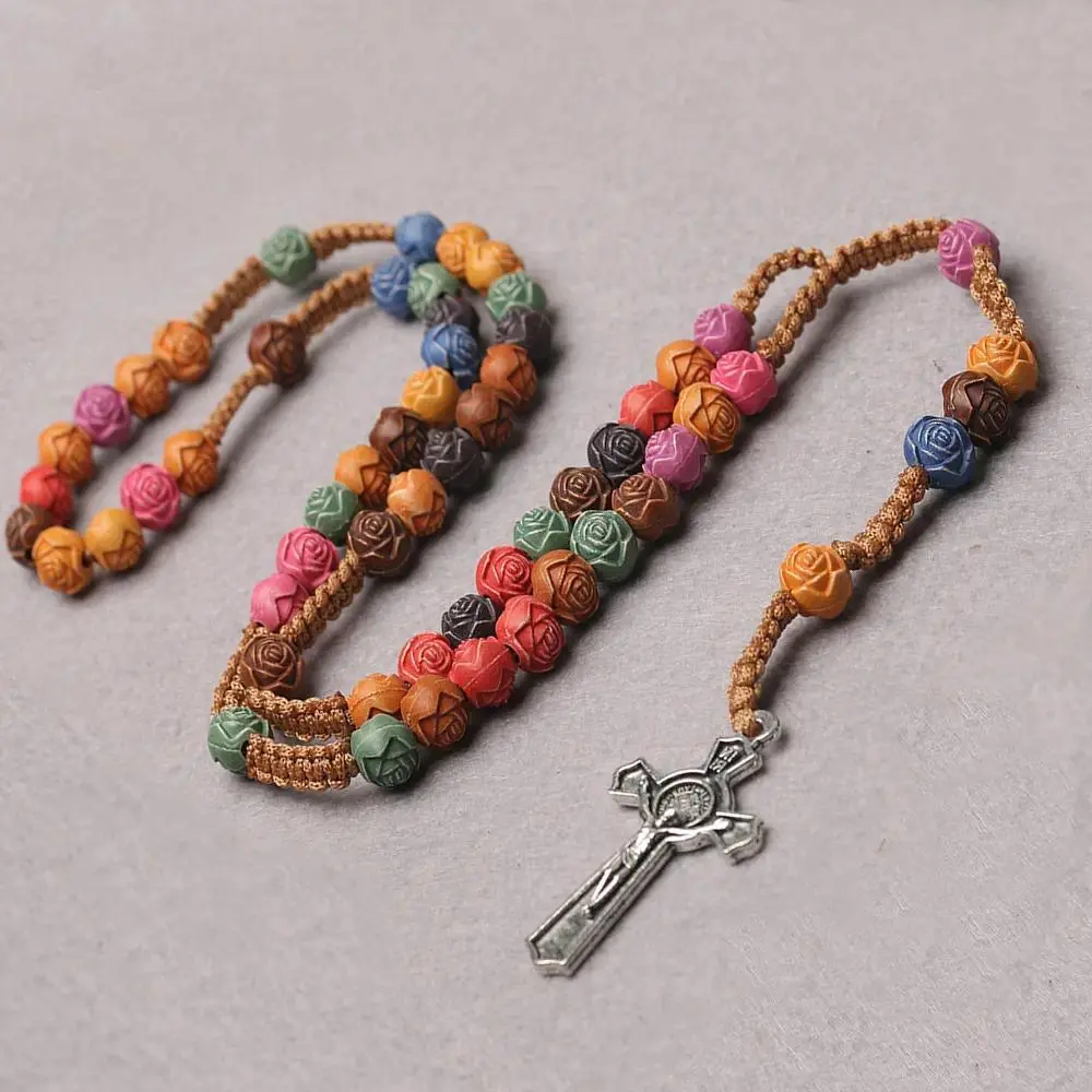 Catholic Wooden Rosary, Handmade Christian Prayer Beads with Cross & Holy Soil Medal, Rustic Religious Necklace for Men & Women, Catholic Prayer Jewelry for Church, Prayer, Baptism & Gifts