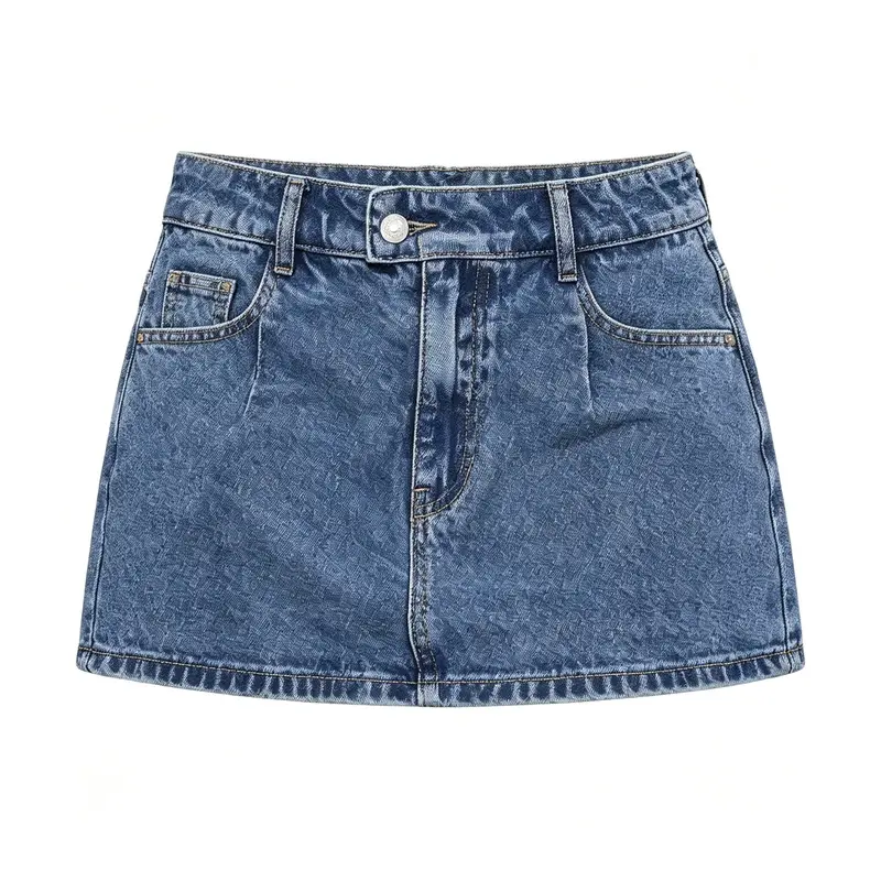 Women Retro Distressed Denim Mini Skort, High Waist Jean Skirt with Hidden Shorts Liner, Vintage Washed Streetwear Skirt for Daily Concert Vacation Outfits