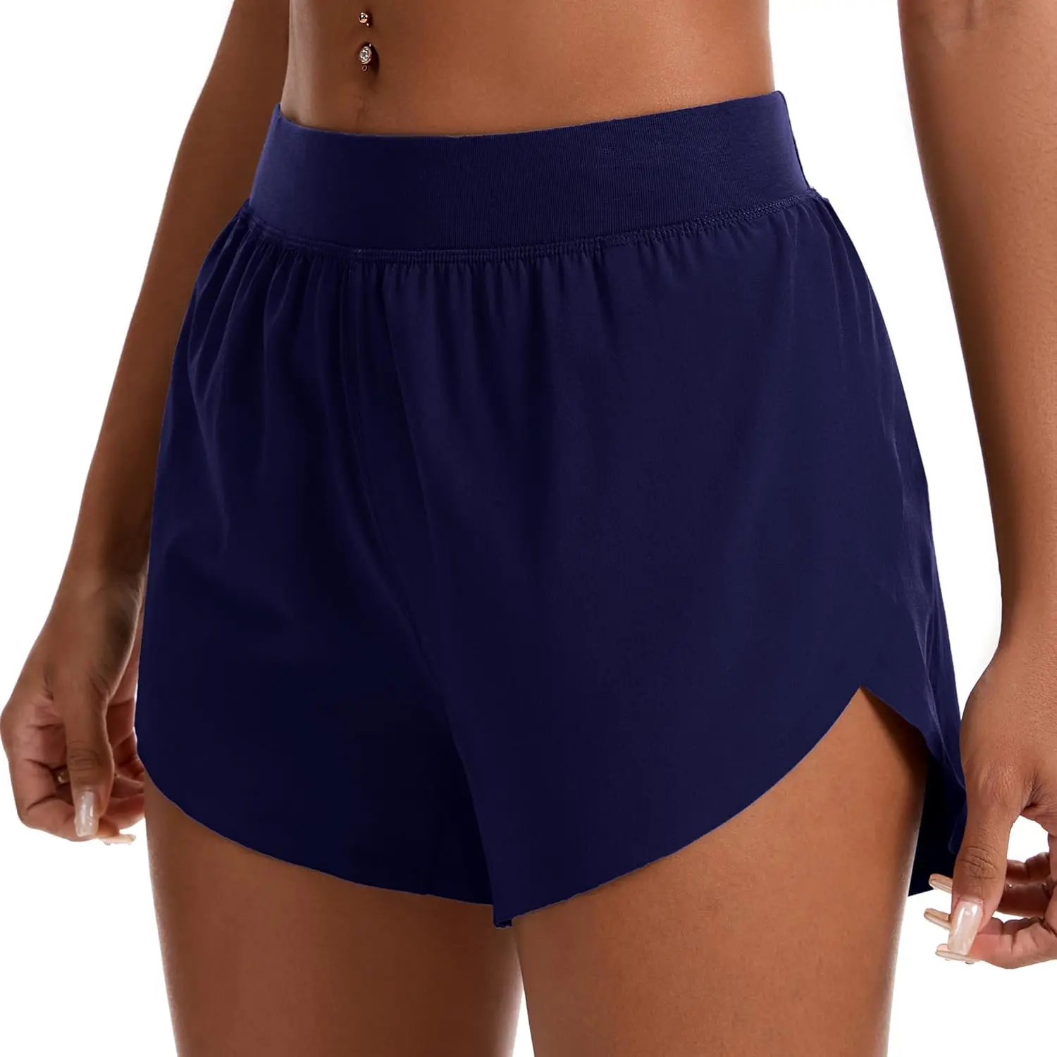 Women's Mid-Waisted Dolphin Athletic Swim Shorts, Lightweight High-Split with Mesh Liner, Quick-Dry for Gym Workouts