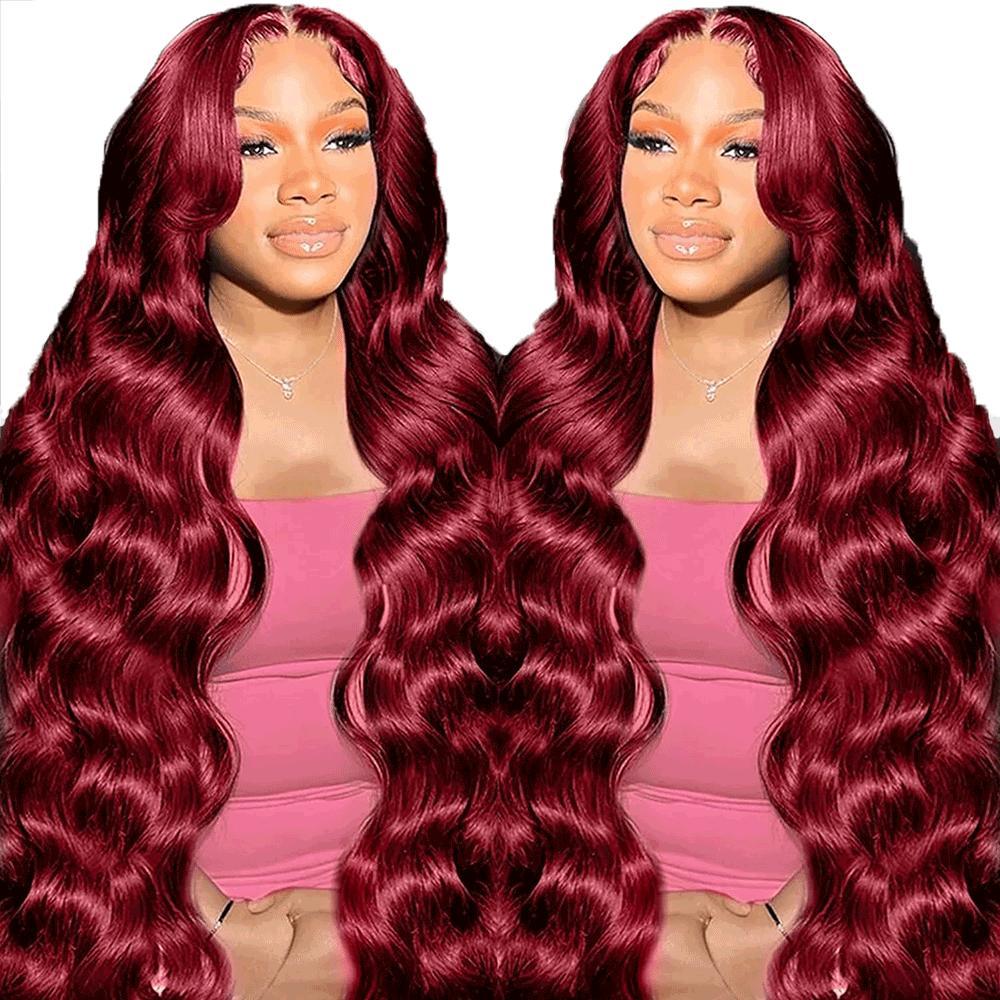 Bling Hair 180 Density Burgundy 13x6 HD Lace Frontal Wigs 99J Body Wave HD Water Wave 13x4 Lace Front Human Hair Brazilian 30 32 Inch Wine