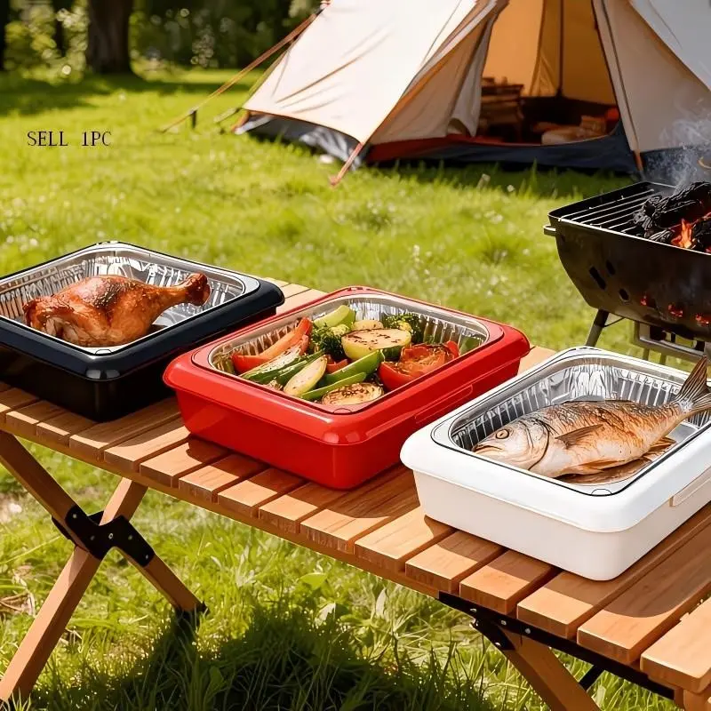 2-In-1 Reusable Portable Aluminum Foil Insulated Tray, Picnic Tray, Food Storage Box, Free Aluminum Foil Tray, Outdoor Travel Essential