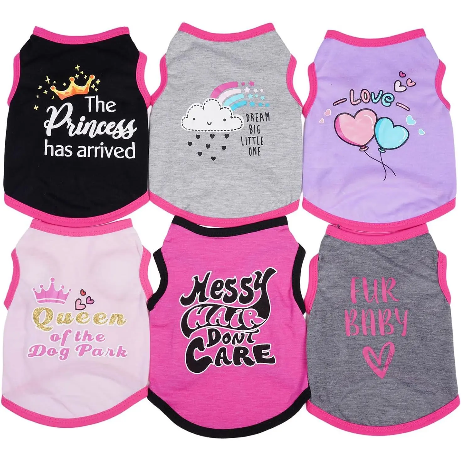 6 Pieces Girl Dog Shirts Pet T Shirts Funny Dog Summer Printed Clothes Pet Shirts Breathable Puppy Sleeveless Outfit