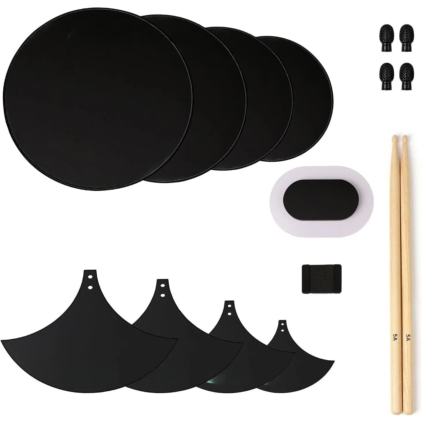 High-Density Synthetic Drum Mute Pads Set - 13-Piece Mute Kits for Beginners’ Quiet Apartment & Dorm Practice, Easy Installation Drum & Percussion Accessories with Rebound Drumsticks, 2 Pairs Drumstick Dampeners, Cymbal, Bass & Snare Dampeners