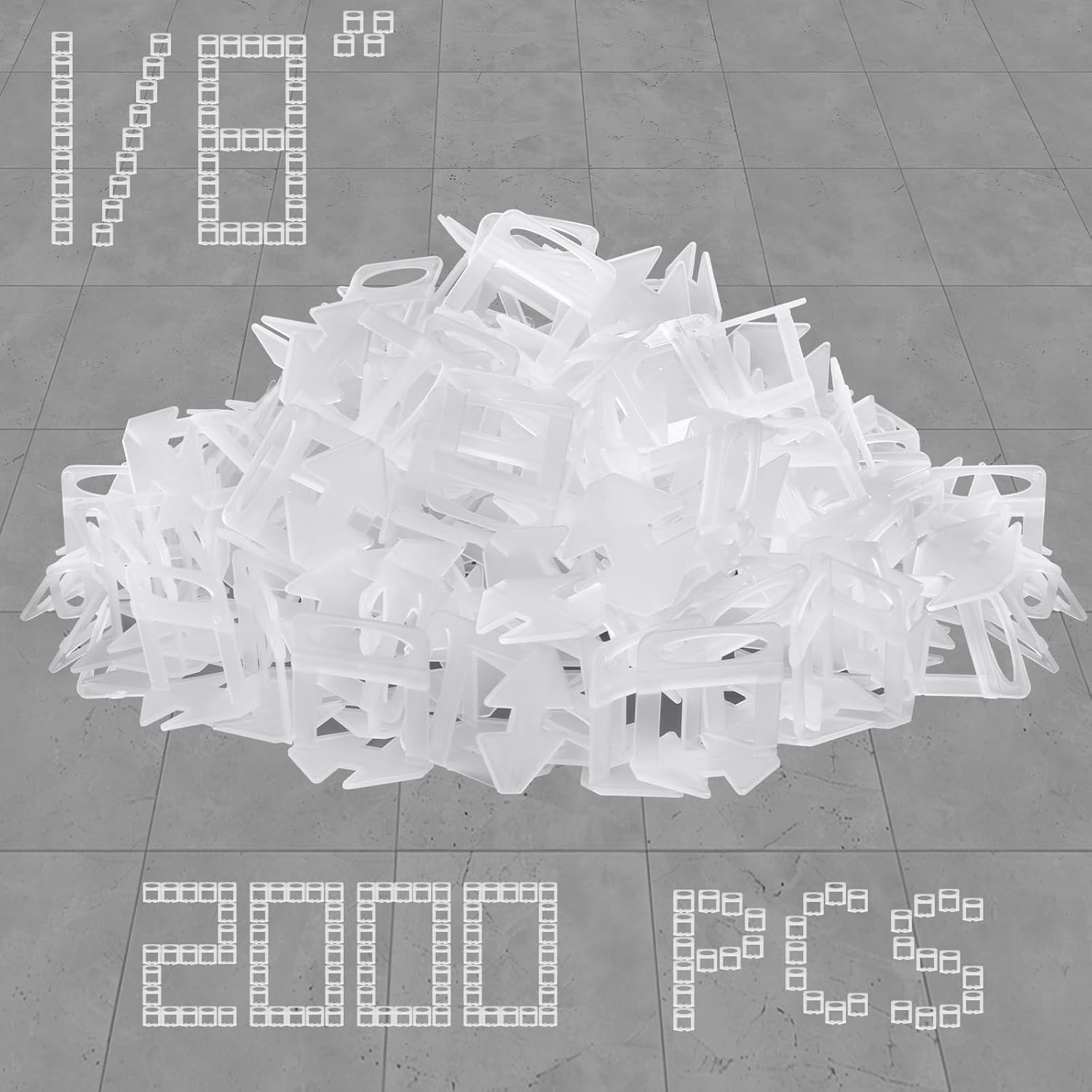 Tile Spacers 1/8, 2000 count DIY Tile Leveling System Clips for Professional Leveler Ceramic Tile and Stone Installation