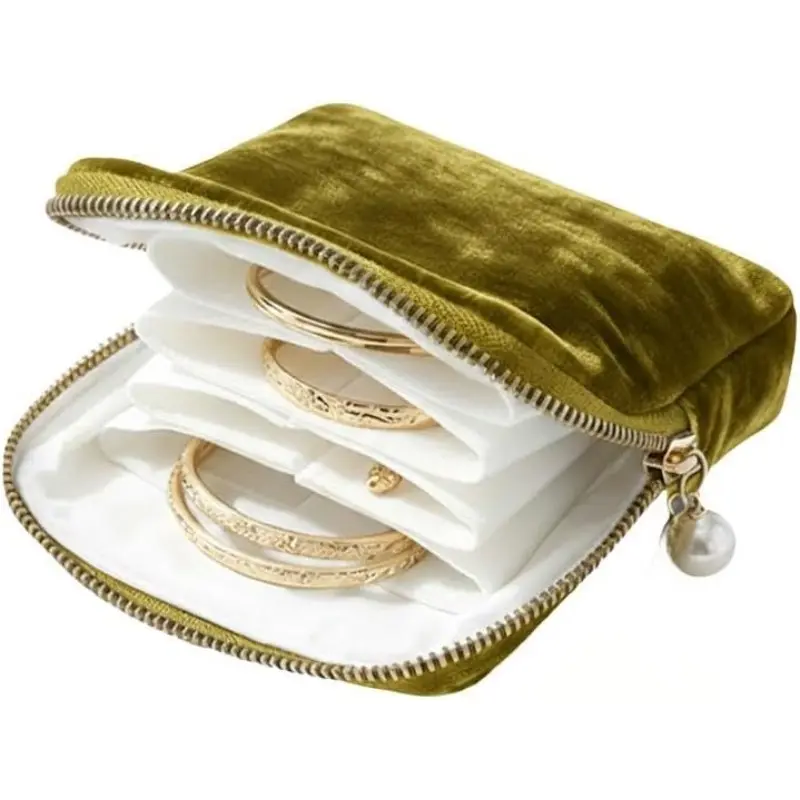 1Pc Velvet Travel Jewelry Storage Bag, Portable with Zippered Pocket, Dustproof Storage Bag, Suitable for Rings, Earrings, and Bracelets, Jewelry Roll Bag, Jewelry Rolls