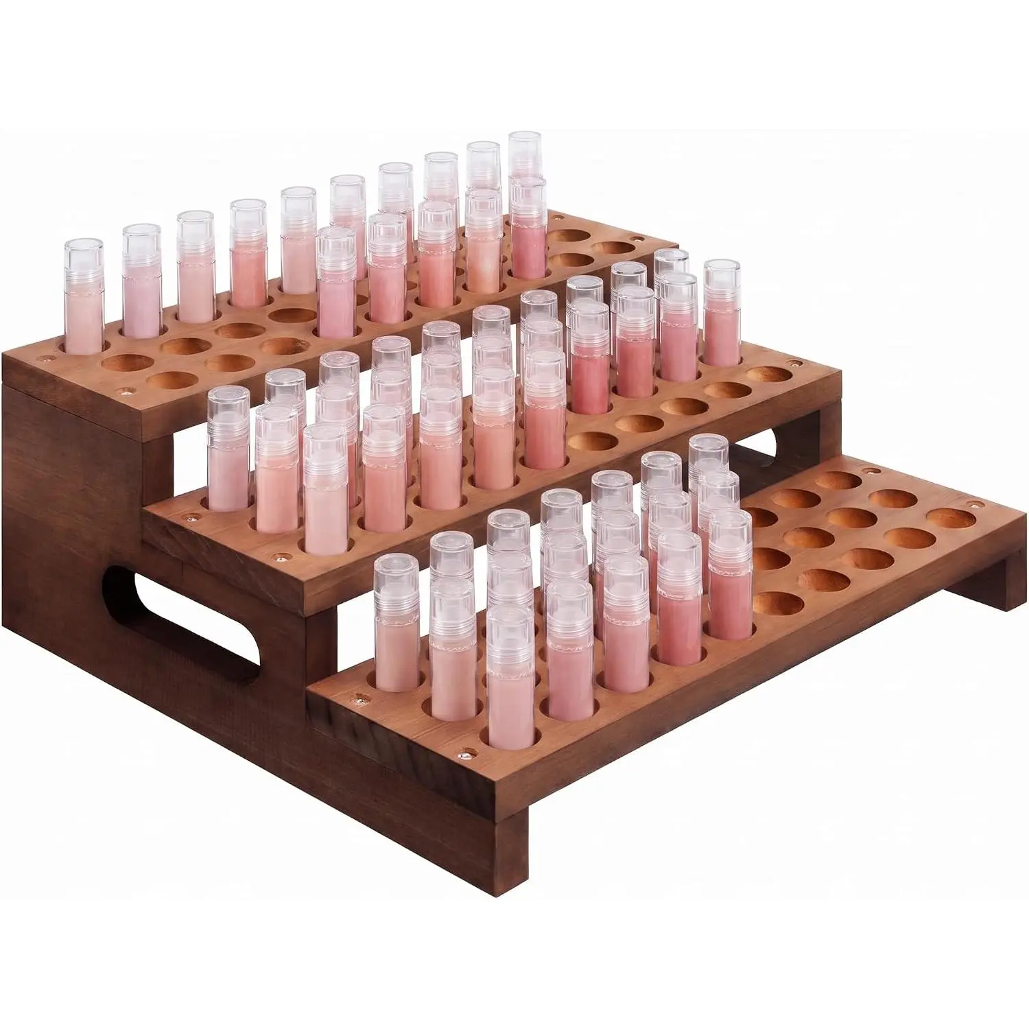 90 Slots Wooden Lipsticks Holder 3 Tier Lip Balm Tube Display Shelf Lip Gloss Organizer  Tool Rack Oil Storage for Perfume Sample Mascara Holder Market Craft Booth Display(Brown)