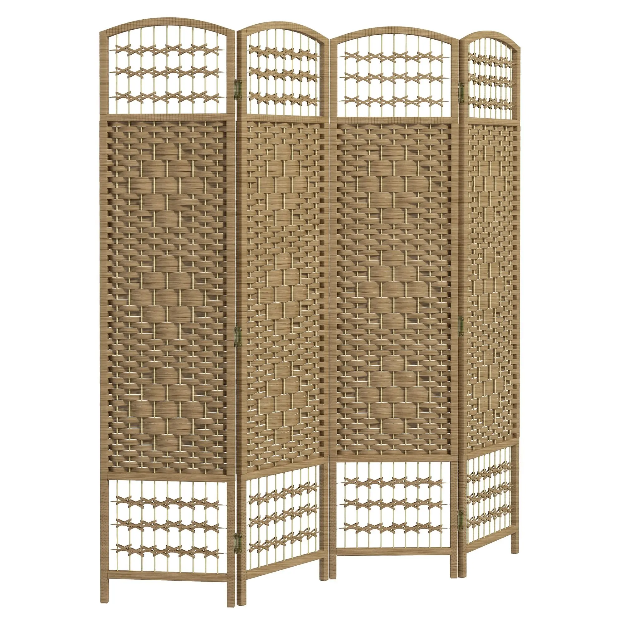 4-Panel Folding Room Divider Natural Wave Fiber Portable Privacy Screen for Home Office