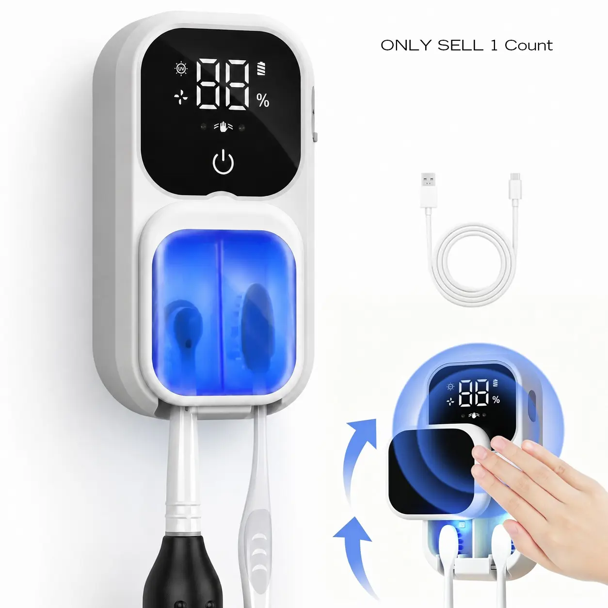 Portable Tooth Brush Holder for Bathroom, Sensing Toothbrush Cleaner, Sanitizing Toothbrush Holders For Bathrooms, Wall-Mounted, Air Drying, LED Smart Screen, USB Charging Tooth Brush Holder, Ideal Gift for Home