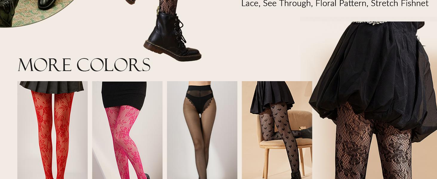 Women's Patterned Fishnet Tights High Waist Pantyhose Floral Stockings