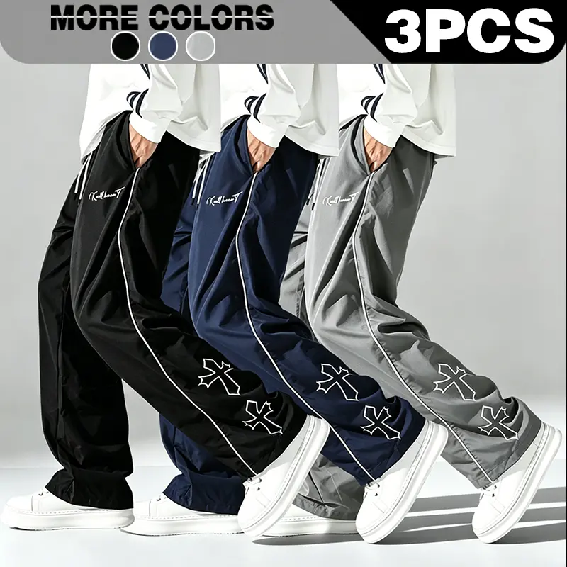 Men's high street style contrasting color splicing side striped tied wide-leg pants, American retro Los Angeles printed design loose drape sweatpants, multi-color optional thin casual pants are suitable for spring and summer wear