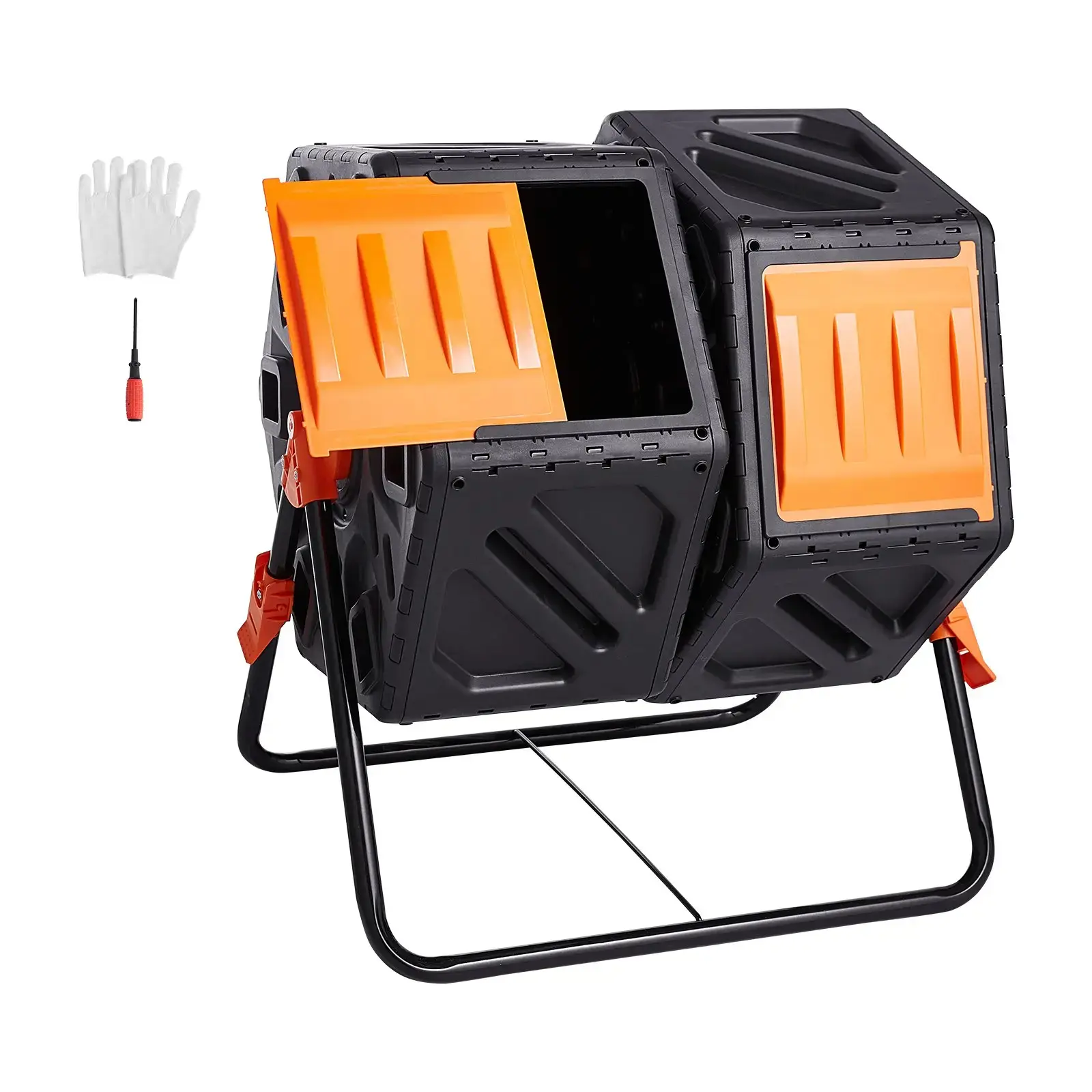 Compost Bin 37-Gal Dual Chamber Composting TumblerHigh Volume Two Rotating Chambers with 2 Sliding Door and Steel FrameBPA Free Composter Bin Tumbler for GardenKitchenYardOutdoor