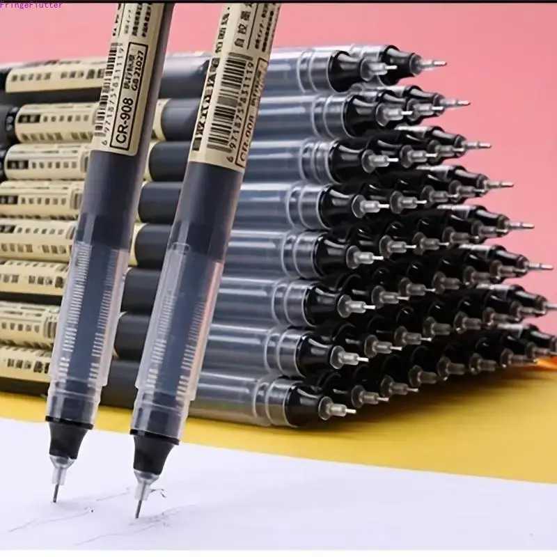12Pcs 0.5mm Black Ink Quick Dry Gel Pens, Straight Liquid Neutral Writing Markers, Smooth Student Stationery for School, Office & Exam Use