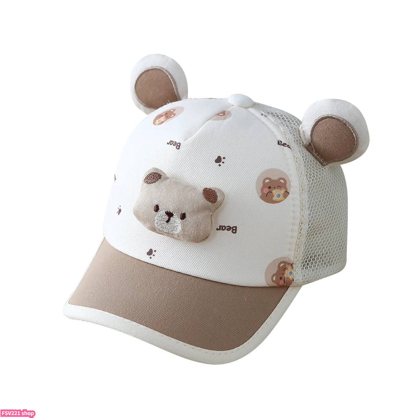 Women's Cute Bear Baseball Hat, Casual Mesh Back Trucker Cap with 3D Ears for Summer Sun Protection, Adjustable Custom Fit, Hats, Graphic Hat, Outdoor Hats