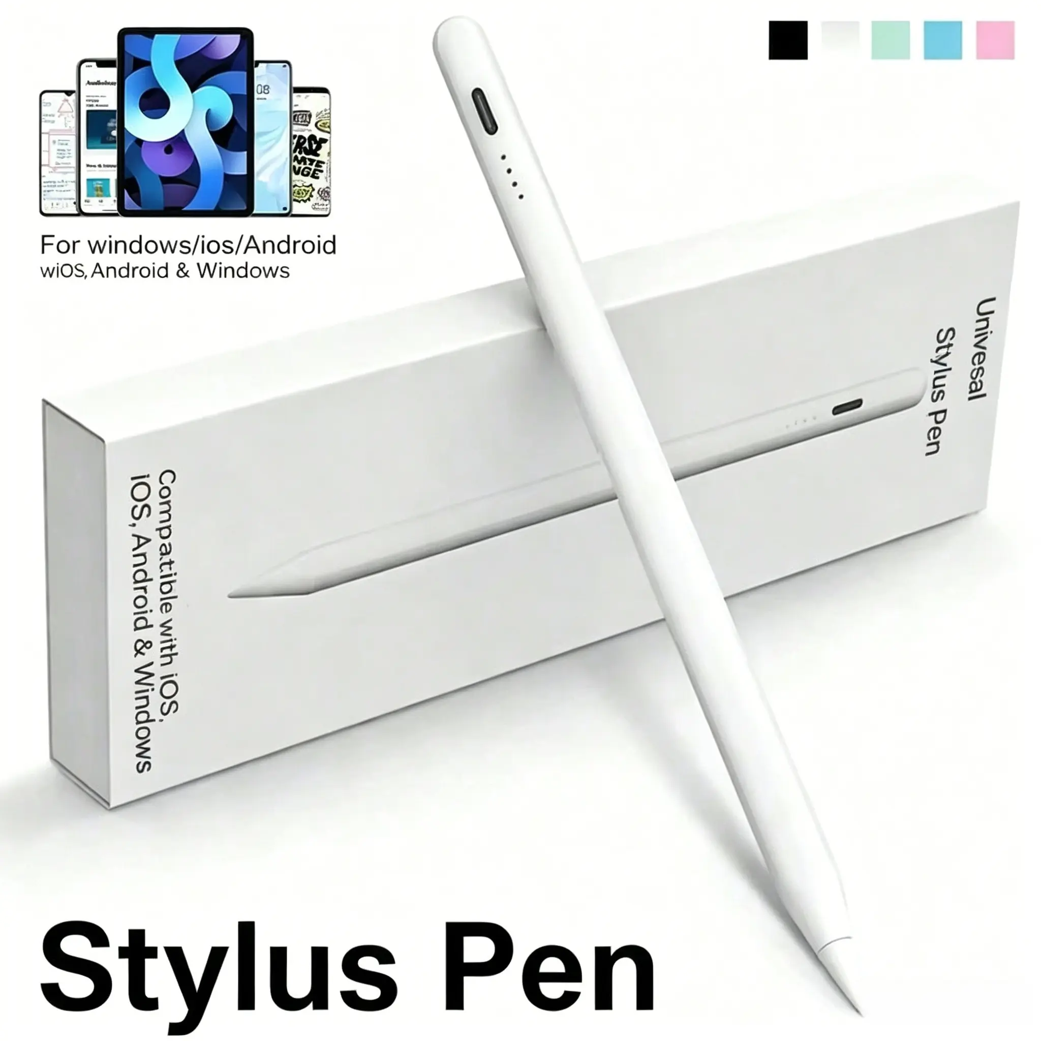 1PC Multi-System Touch Stylus Pen, Portable USB-C Rechargeable Capacitive Pen Work for iPad, iPhone, Android Phones & All Touchscreen Tablets, Replaceable POM Tip Design