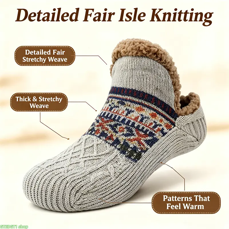 Slipper Socks for Women, Cozy Striped Indoor Loungewear in Plush Coral Fleece with Warm Non-Slip Grips, Hand Wash