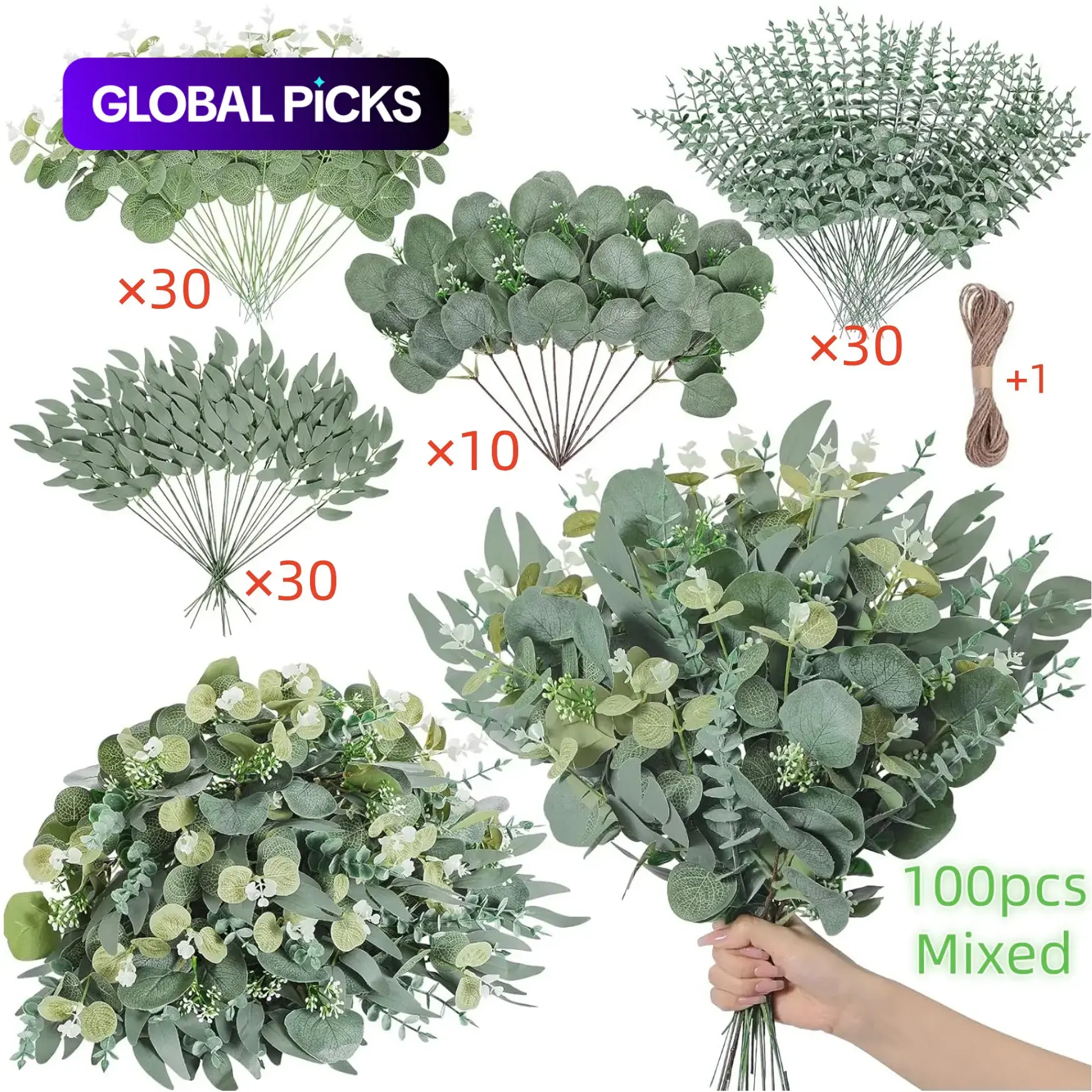100/200pcs Artificial Mixed Eucalyptus Leaves and Willow Stems, Plastic Faux Flowers, Artificial Decorative Flowers, Artificial Plants Decorations, Wedding DIY Bouquets, Floral Arrangements, Table Centerpieces, Fake Leaves, Home Decor #GLOBAL PICKS