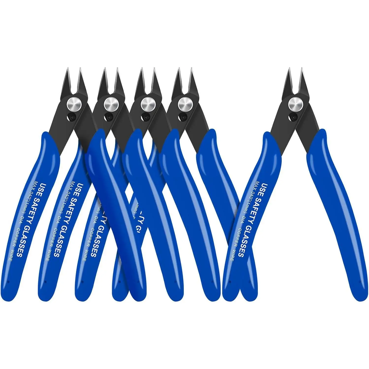 5 count  Flush Cutters With Internal Spring, 5 Inches Blue - Side and Diagonal Cutters for Electronics, Heating Wire, Model Sprue, Soft Copper Wire Snips