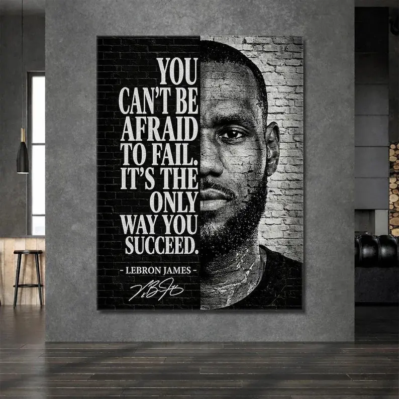 Lebron James Motivational Basketball Canvas Print Poster - Wood Framed Home Decor, Mens Room Decoration, Office & Gym Wall Art, Inspirational Sports Quotes Gift, Artistic, Photo