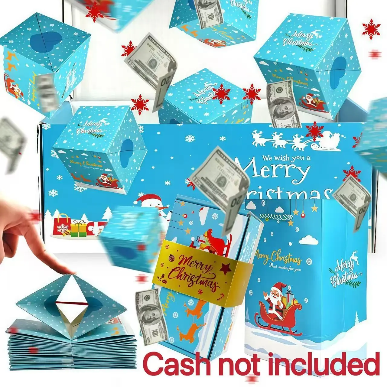 2027 Christmas Surprise Gift Box, Explosive Design, 10 Bounce Boxes, Unique Foldable Envelope, Luxury Cash Explosion Gift Box