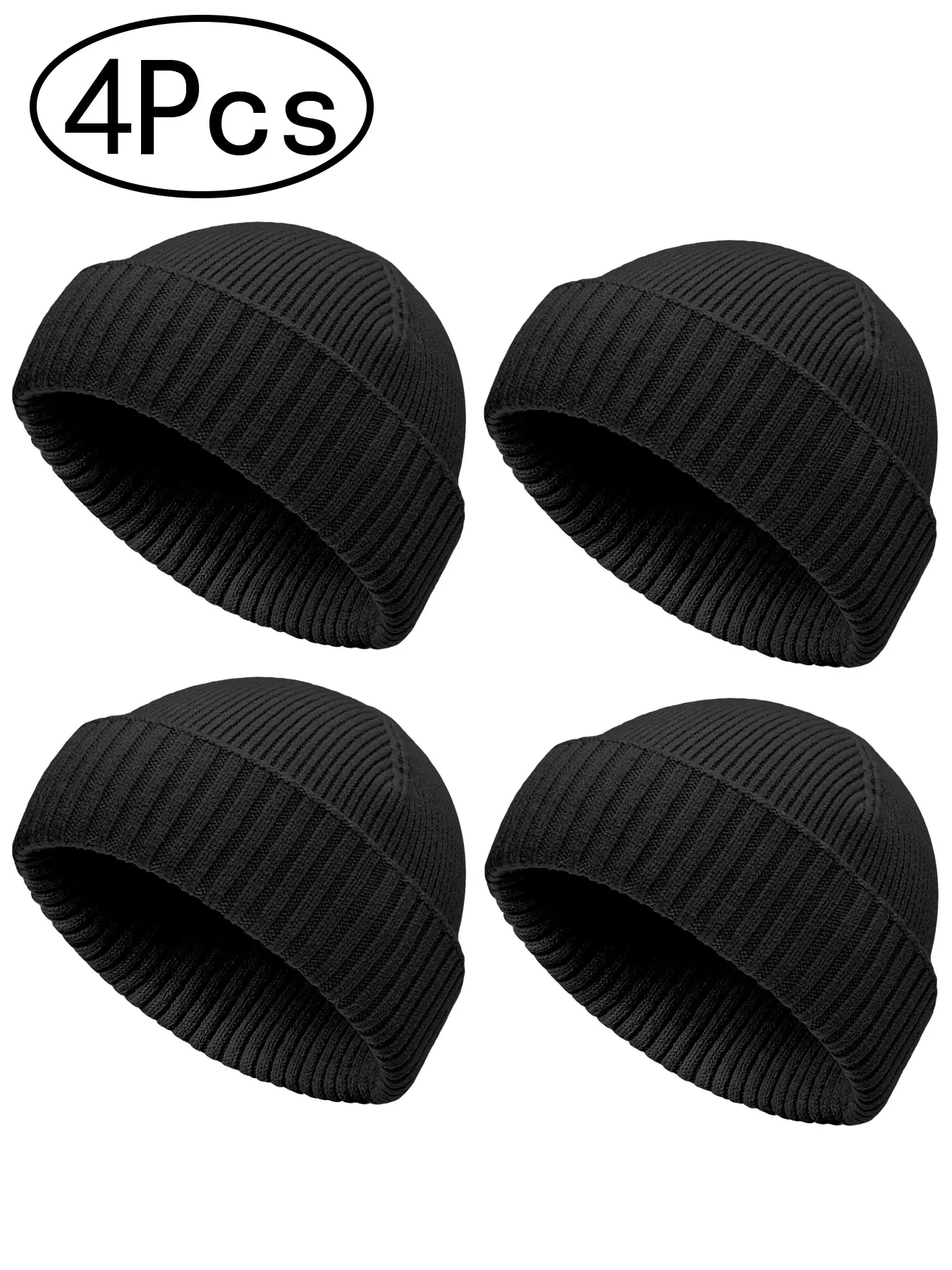 【Black Friday】4PCS Unisex Fashion Solid Color Knit Beanie Hat, Vintage Style Fisherman Cap for Men, Comfortable Warm Winter Skiing Hat, Fitted Hat Beanie, Beanies Hats