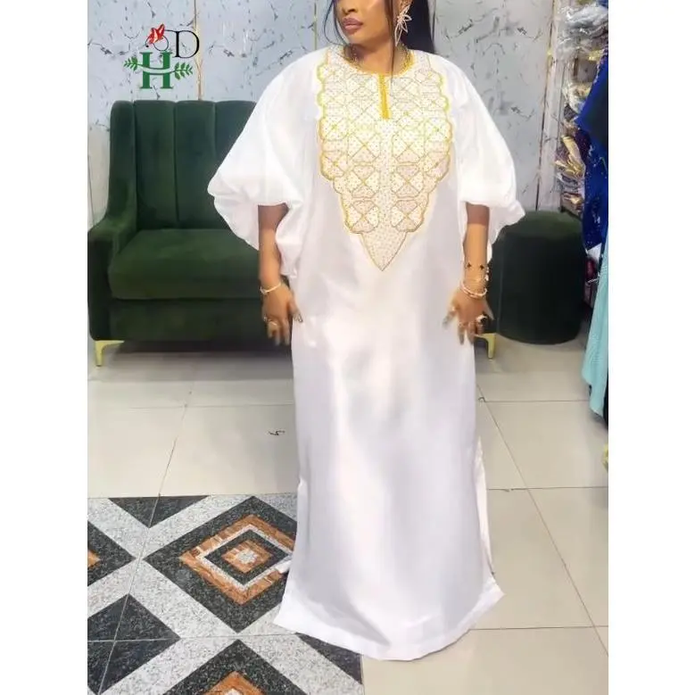 African Clothing Traditional Embroidery White Boubou Africain Femme Turkey Dresses African Dresses for Woman Muslim Robe