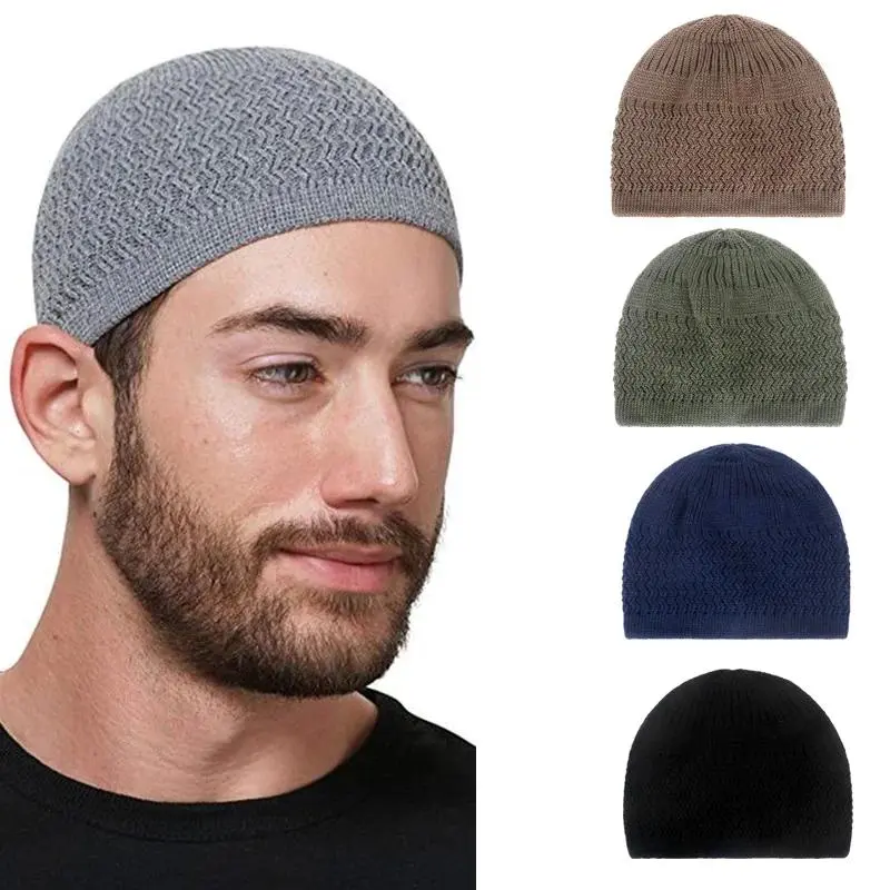 Unisex Wave Style Knitted Beanie - Cotton Soft Wrap Cap, Windproof Pullover Thermal Islamic Cap (56-60cm Head Circumference, 1 Size) for Daily Warmth, Indoor/Outdoor Wear for Men Women