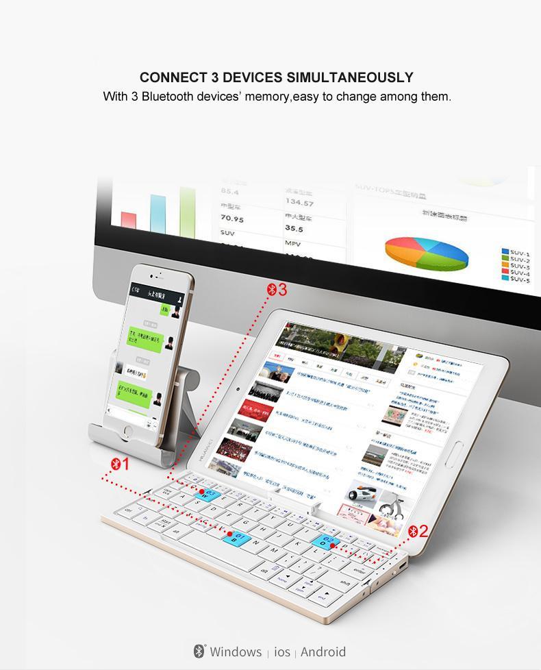 Foldable Bluetooth Keyboard Rechargeable Keyboard Mini Folding Wireless Keyboard Aluminum Keypad With Stand