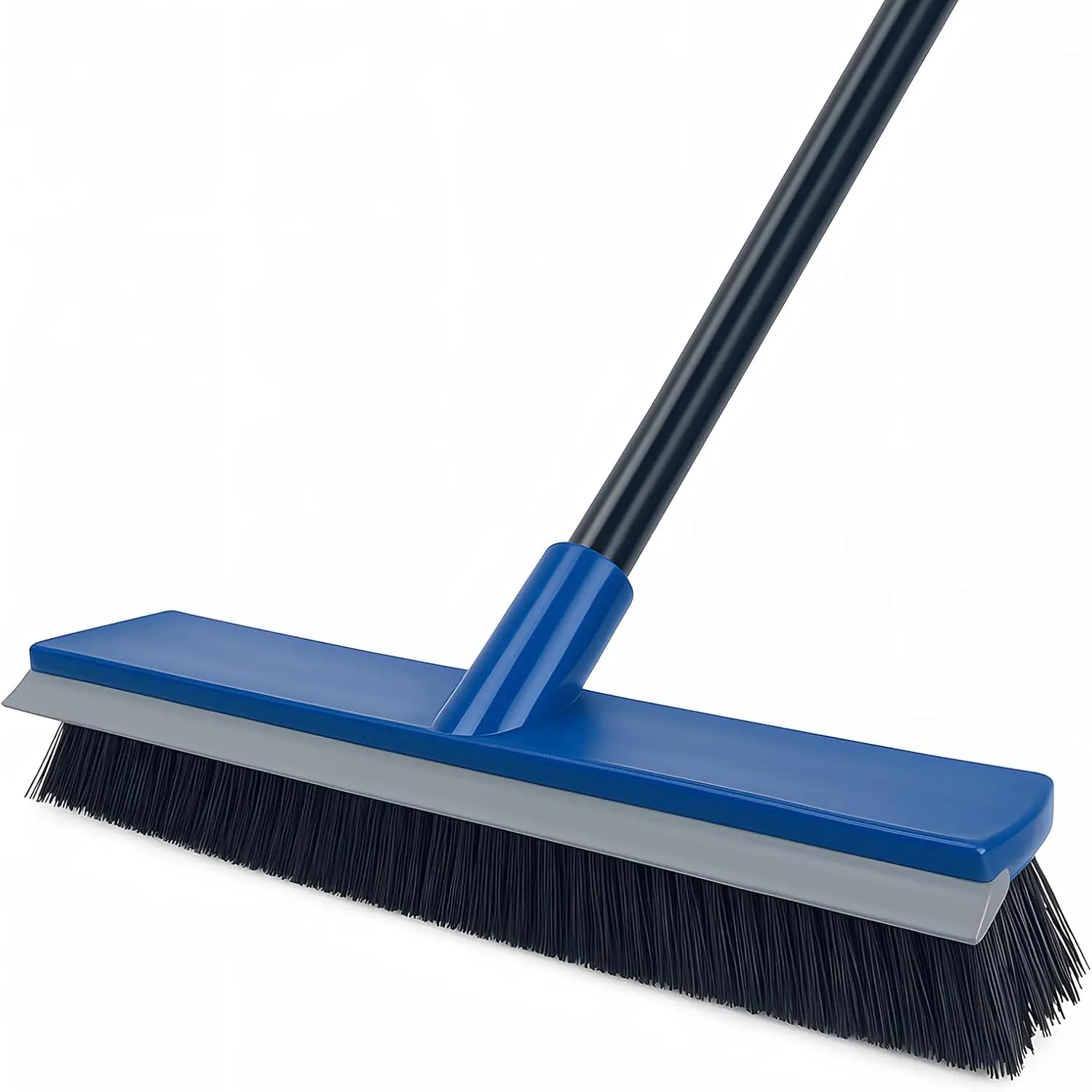 16 Inch 2-in-1  Push Broom Outdoor Deck Brush 58" Long Handle for Patio Garage Warehouse Driveway Concrete Floor Cleaning Scrubbing(Blue)