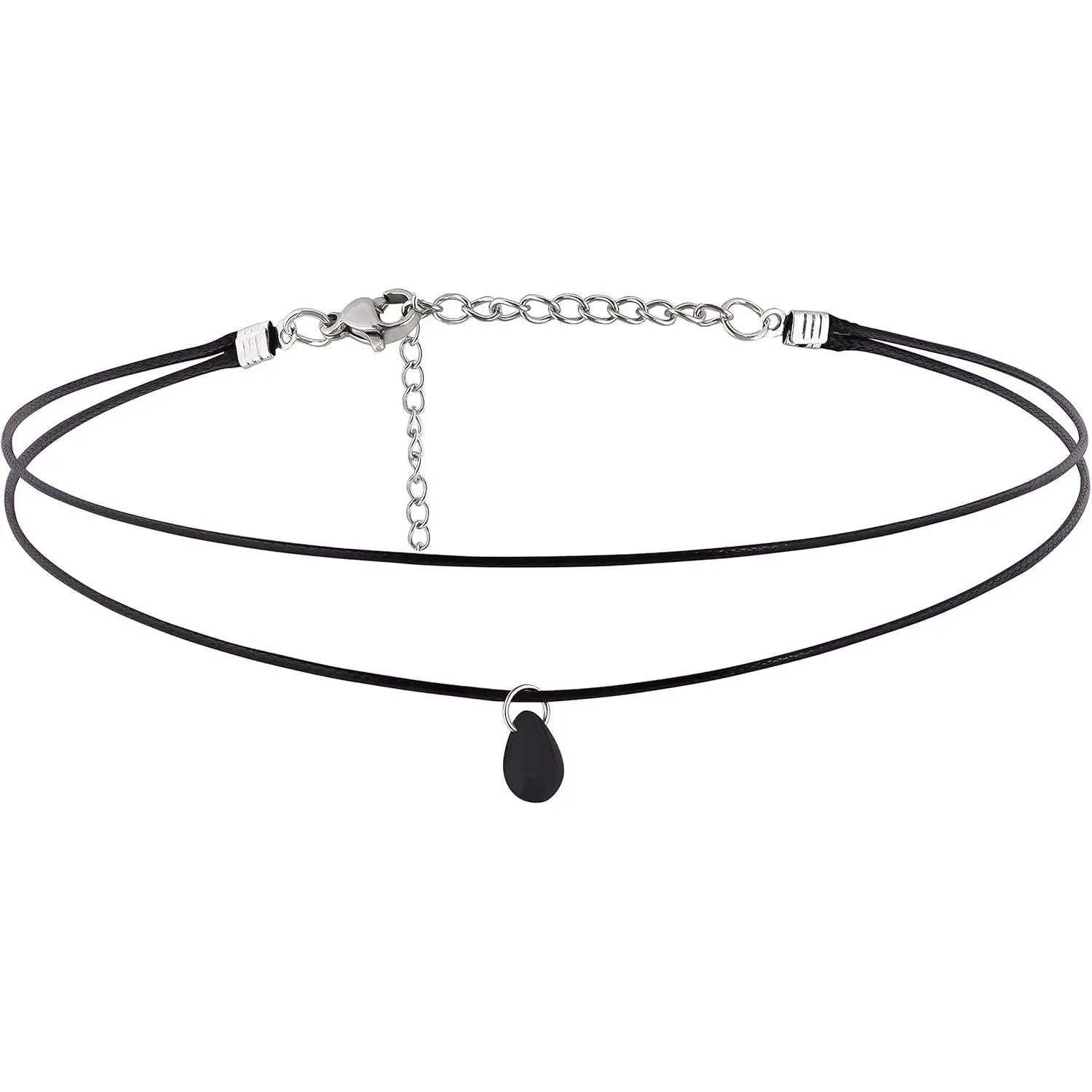 Gothic Layered Choker Necklace with Black Glass Teardrop, Boho Goth Style Jewelry for Women, Christmas Gift Idea, Jewelry Gift