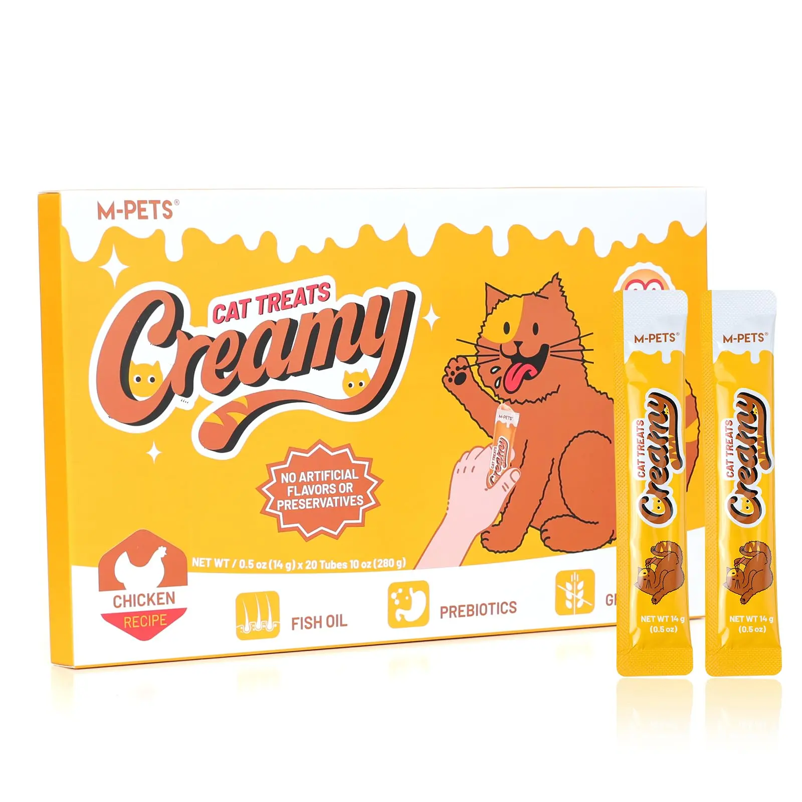 Triple Meat Protein Lickable Cat Treat – 20 Tubes Pack of Healthy Squeeze Up Creamy Snacks with Functional Nutrients for Hydration, Digestive & Coat Health – Grain Free, High Protein, Chicken Flavor