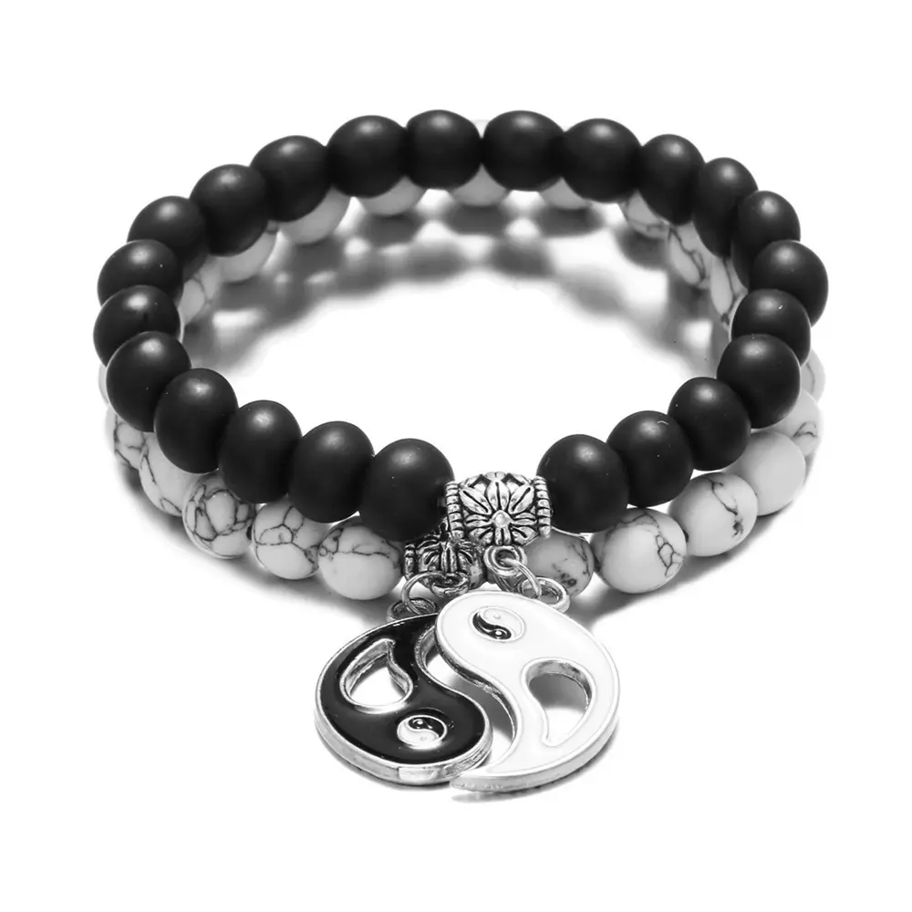 Yin Yang Tai Chi Couple Beaded Matching Bracelets - Simple Black and White Daily Wear Jewelry for Men and Women
