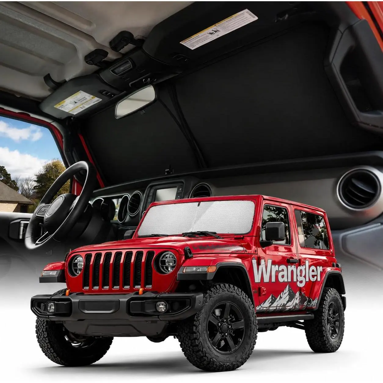 Weektic Windshield Sun Shade for Jeep Wrangler/Gladiator 2019-2021 2022 2023 2024 2025 2026, 5-Laer Ice Crystal Reflective & Heat Insulating Sunshade for Car Windshield| Silver Foldable Sun Blocker