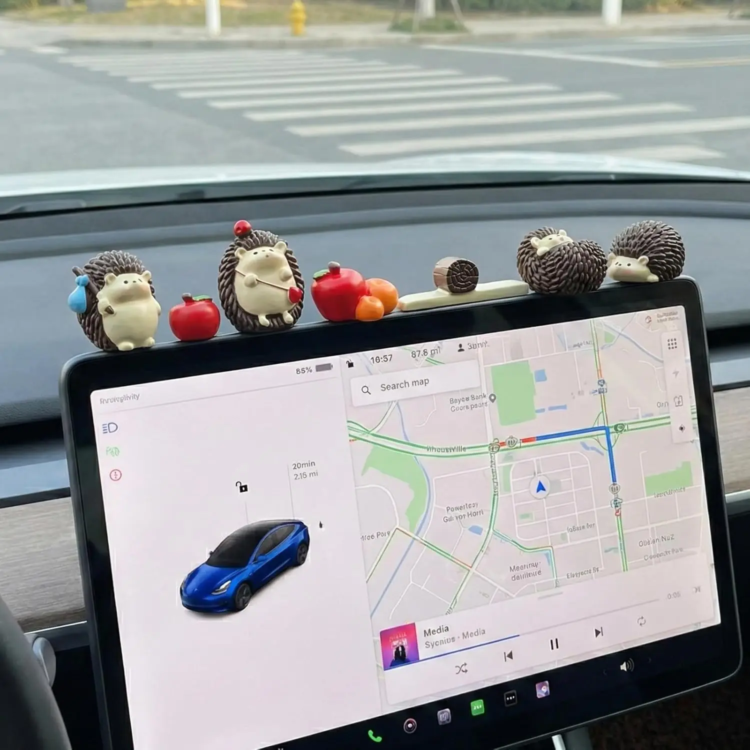Women's 7-Piece Adhesive Resin Hedgehog Figurines Set Pack, Cute Car Dashboard Decor, Car Interior Accessories, Computer Monitor Accent, Ornaments + Stickers