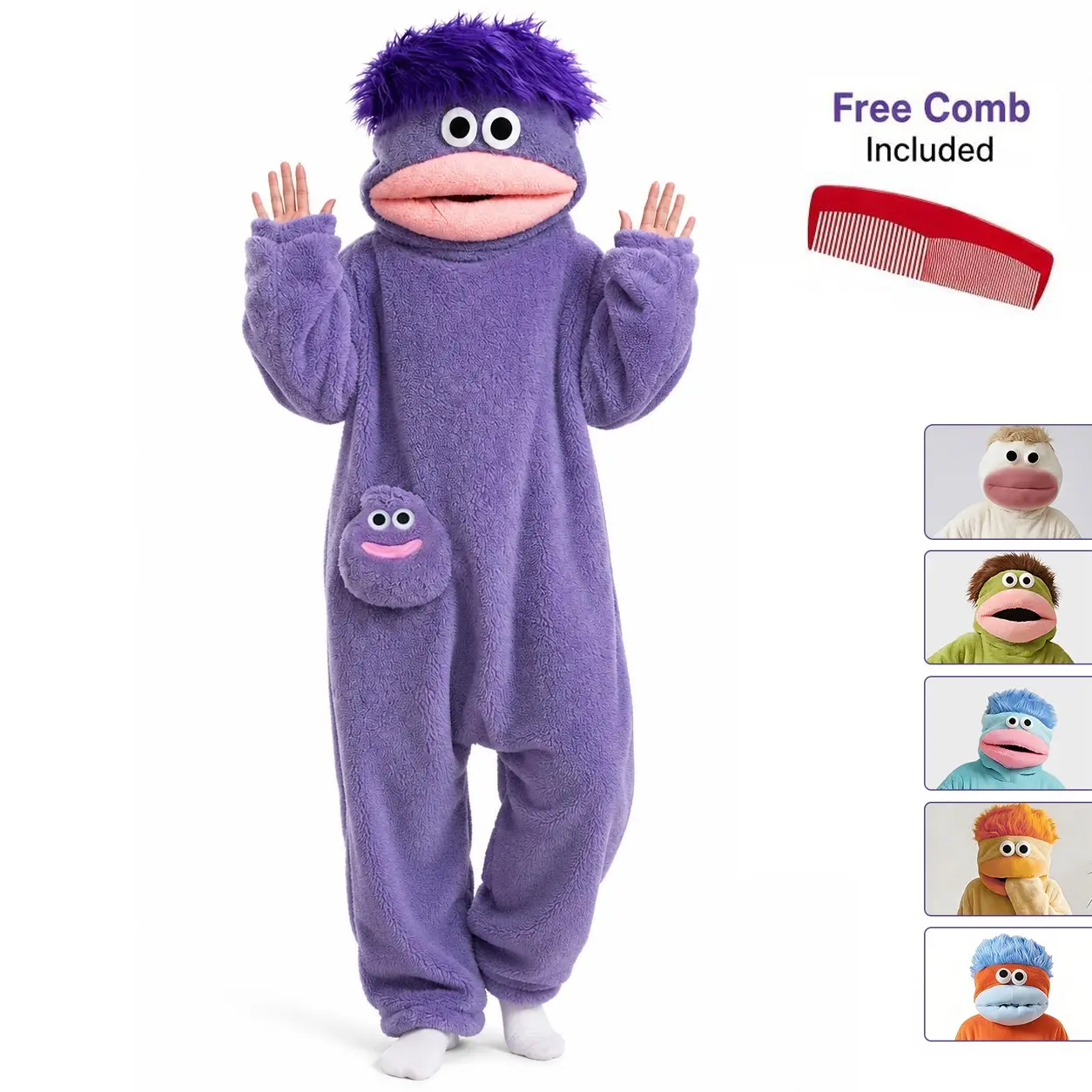Funny Halloween Onesie Cosplay Costume for Adults, Soft Plush Hooded Jumpsuit, Cozy Warm Party Loungewear, Unisex Design