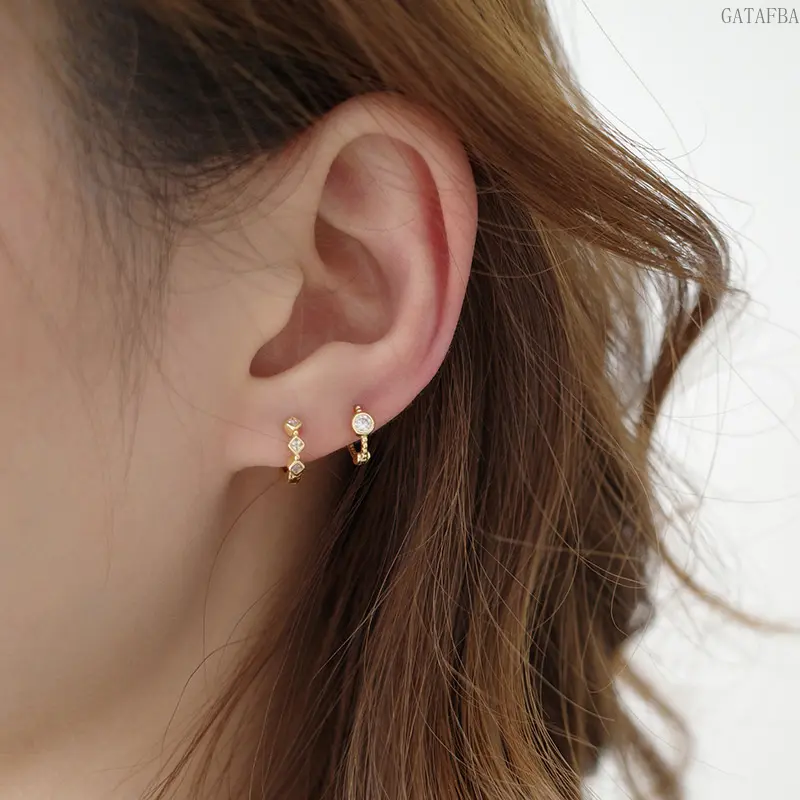 Gold 4pc Plated Round Zircon Hoop Earrings - Minimalist Tiny Ear Jewelry for Sports & Outdoor Activity Enthusiasts