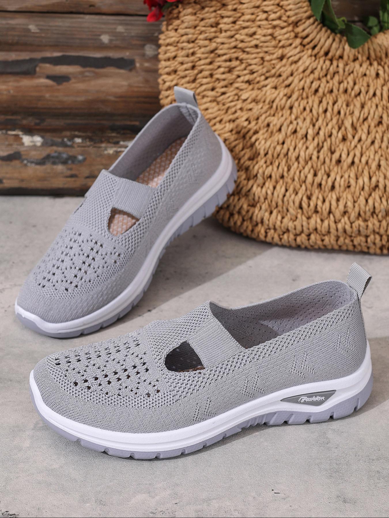 Women's Solid Color Low Top Sneakers, Lightweight Slip Ons, Casual Comfortable Breathable Sports Running Shoes, All-match Basic Shoes for Daily Wear