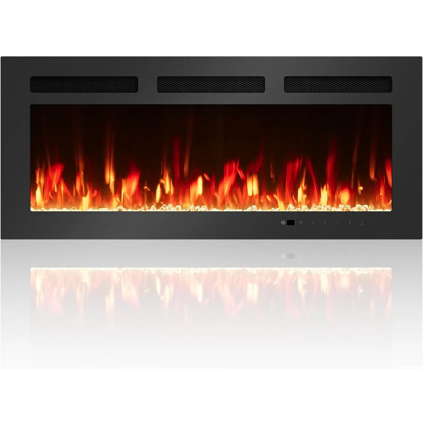 Electric Fireplace 36'' Recessed and Wall Mounted Electric Fireplace 12 Adjustable Color Flame and Adjustable Timer Touch Screen Remote Control Crystal Stone 750/1500W Black