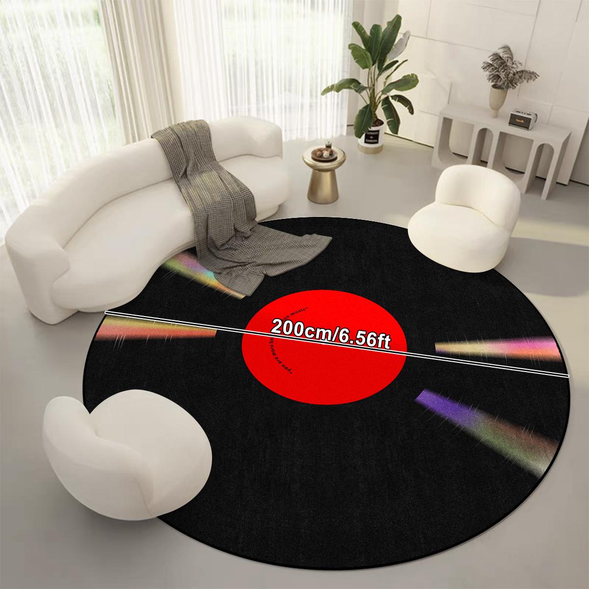 Vinyl Record Pattern Round Decorative Area Rug, Non-slip Washable Floor Mat, Soft Floor Carpet for Home Living Room Bedroom Game Room Decor, Vintage Printed Rugs