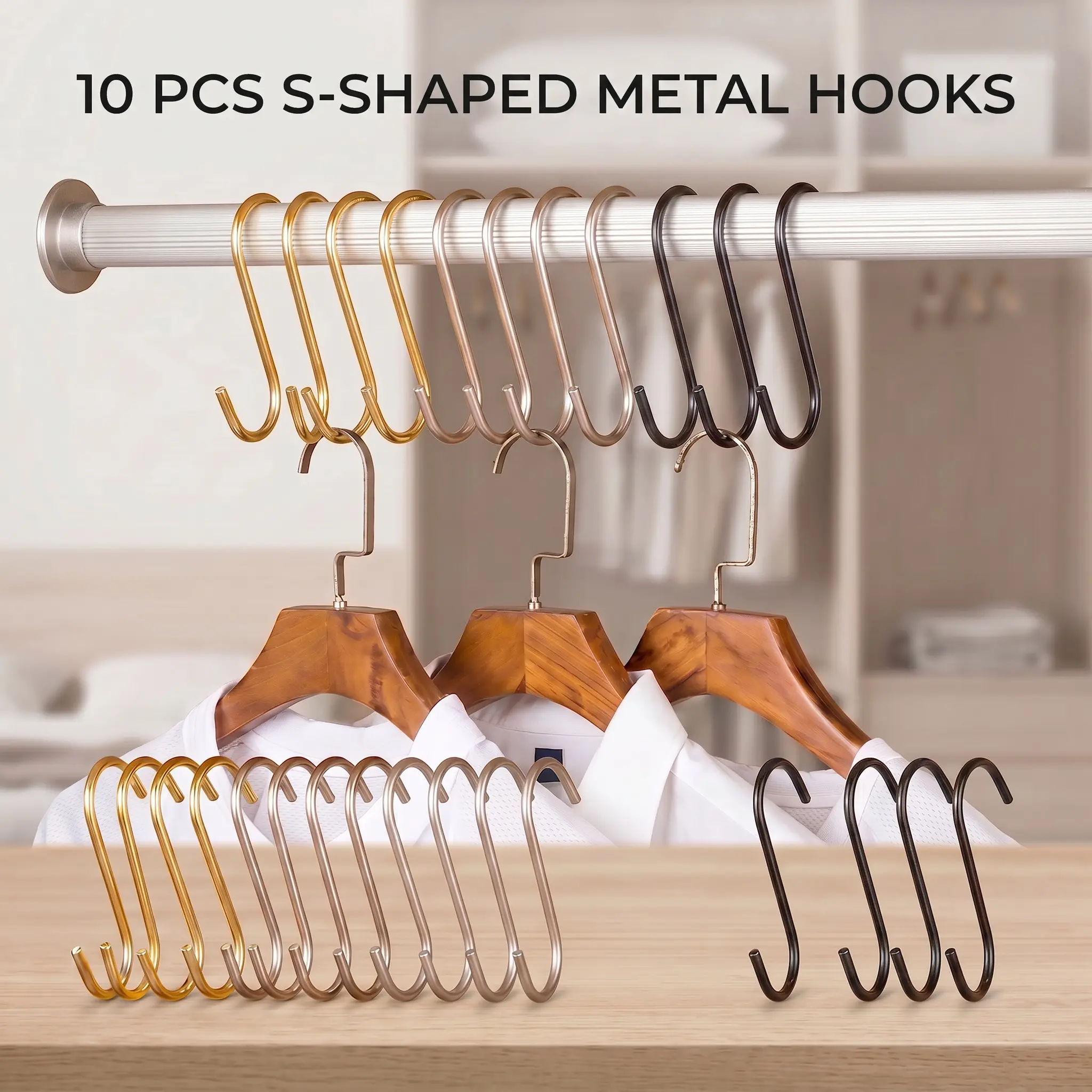 10 Pcs S-Shaped Hooks, Stainless Steel Metal Hanging Hooks, Multipurpose Utility Hooks for Kitchen Pot Rack, Bathroom, Bedroom Closet - Hang Pots, Cups, Bags, Clothes, Towels & More - YY1