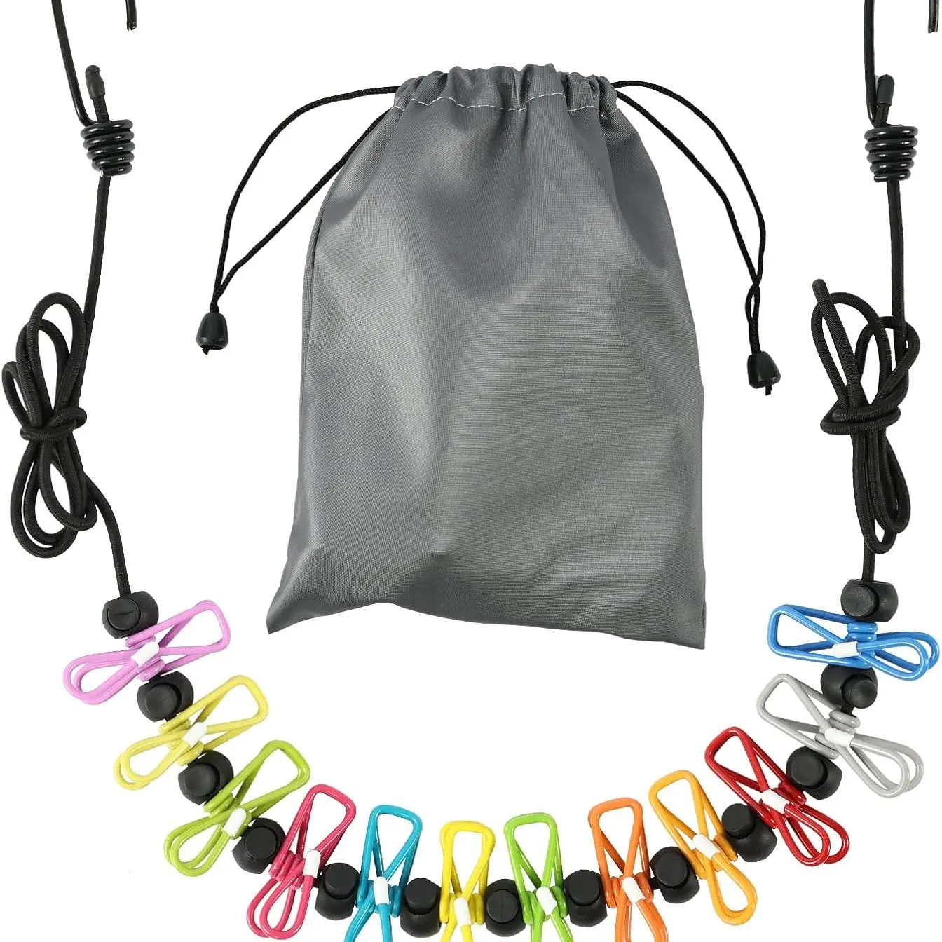 Portable Adjustable Laundry Clothesline with 12 Clips, Indoor & Outdoor Hanging Line, Travel Camping Accessory, Compact Design for Easy Storage