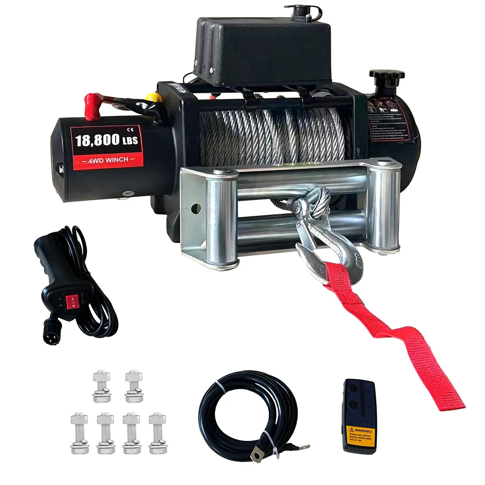18800 lb 12V Electric Winch, 5.7HP Motor, 78ft x 3/8in Steel Cable, IP67 Waterproof, Wireless and Wired Remote