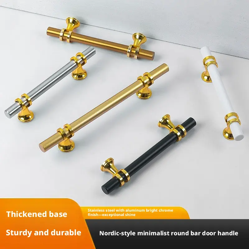 20pcs Stainless Steel Round Tube Pulls, Modern Minimalist Furniture Door Handles, Glass Cabinet Handles, Golden Drawer Pulls
