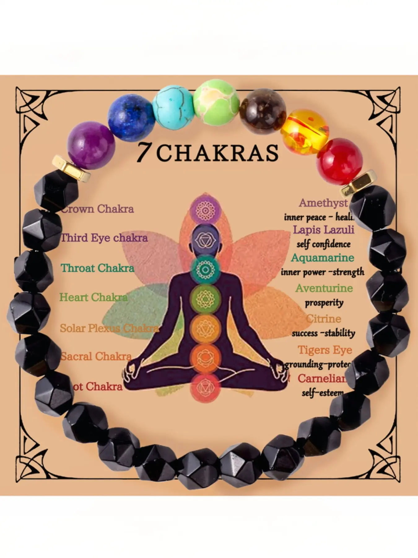 Seven Chakra Meditation Energy Chakra Awakening Chakra Alignment Bracelet, Natural Stone Beads, Wake Up Inner Balance, Elastic Cord Material, No Choking Hazard Warning