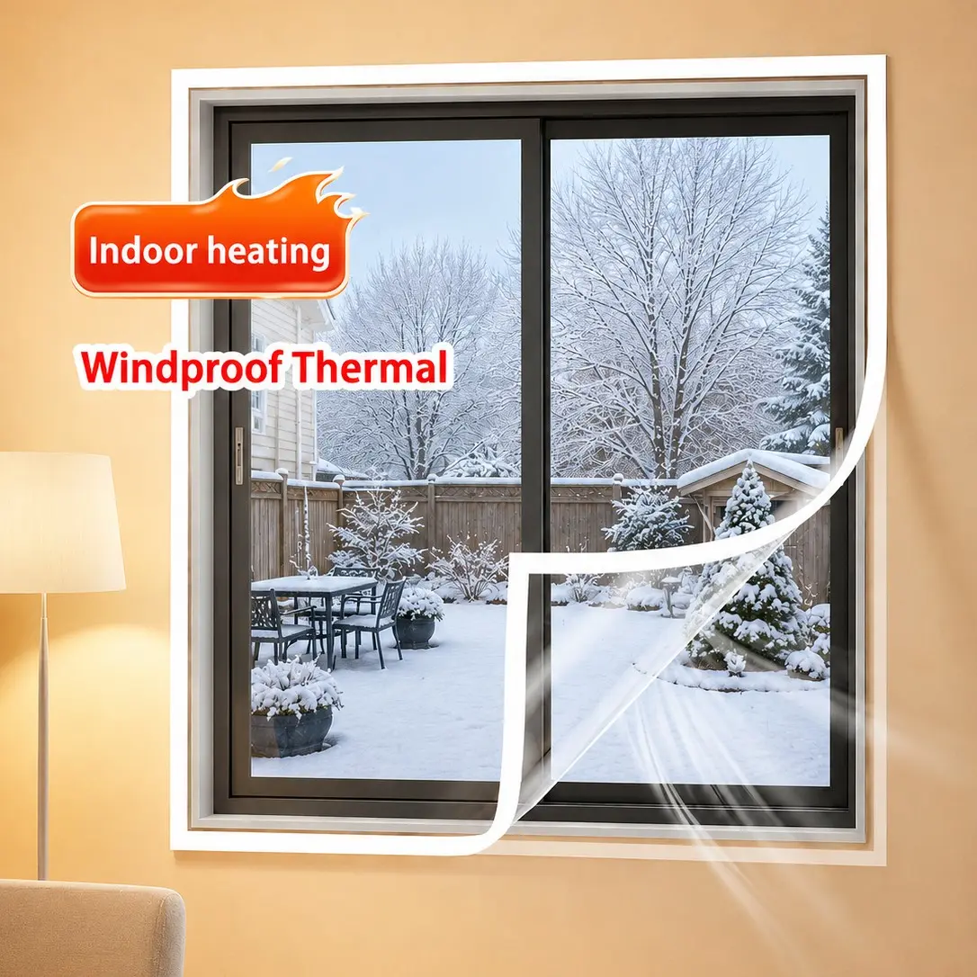 Clear EVA Self-Adhesive Window Film, No-Drill Draft and Rain Protection Cover, Transparent Natural Light Easy-Install Window Insulation Film for Bedroom, Living Room and Balcony