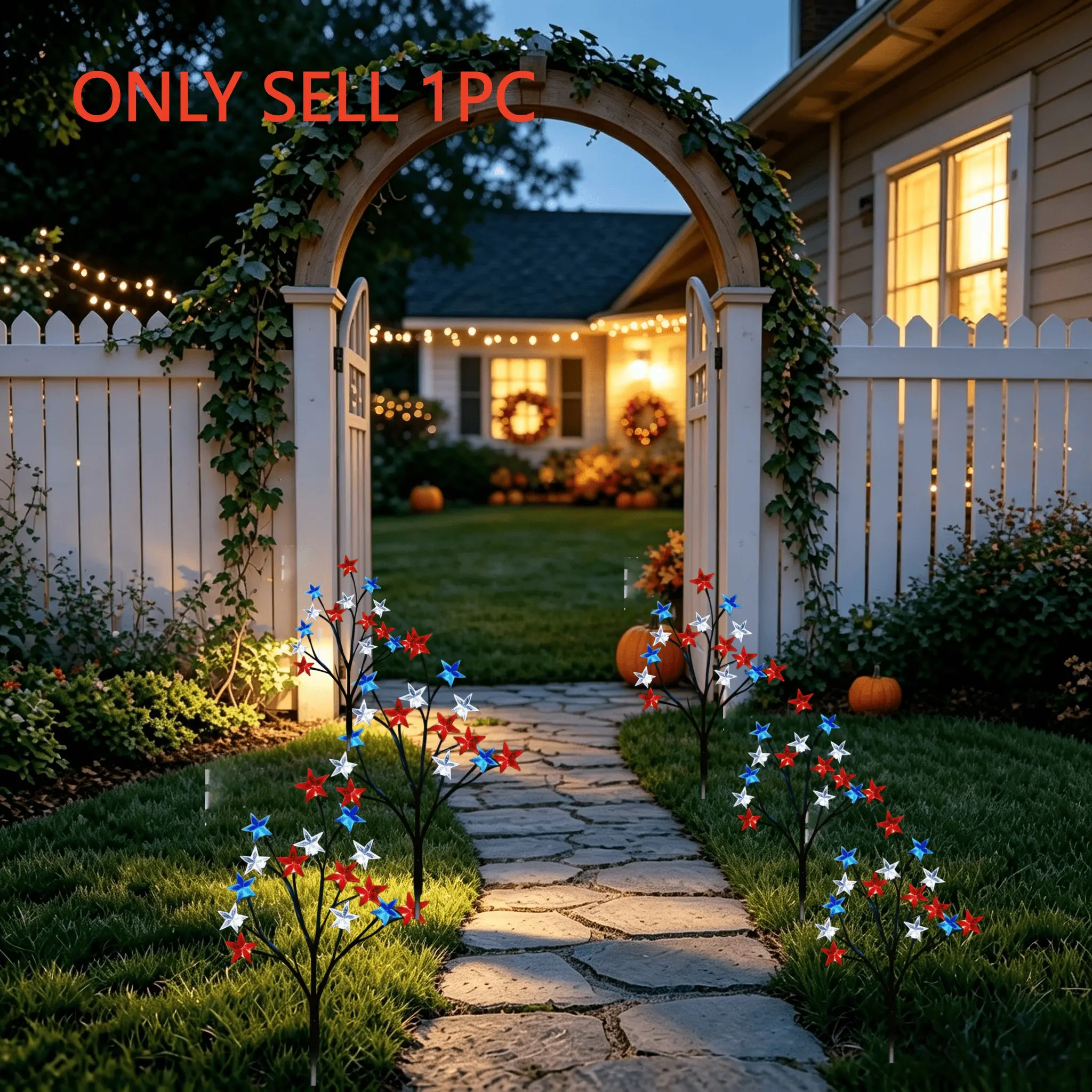 Blue Star Solar Lawn Light, 8 Flash Modes, Pathway Garden Decor, Pathway Lighting, Solar Garden Lights, Outdoor Solar Lights, Independence Day, Memorial Day, Party Setup, Decorative Solar Lights