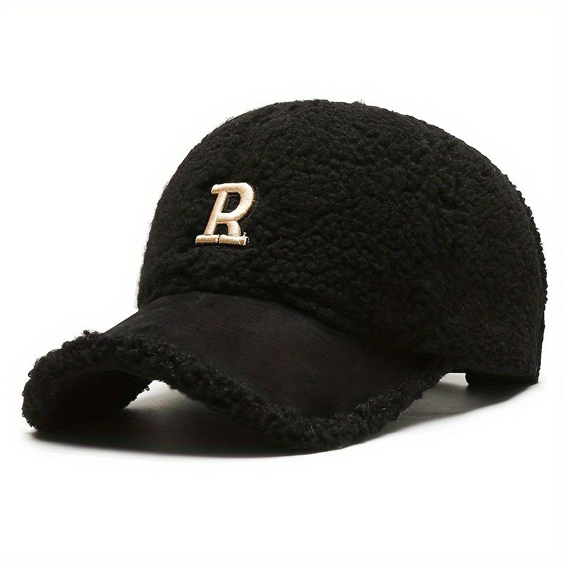 Letter R Teddy Plush Warm Baseball Cap Fashionable Versatile Duckbill Hat