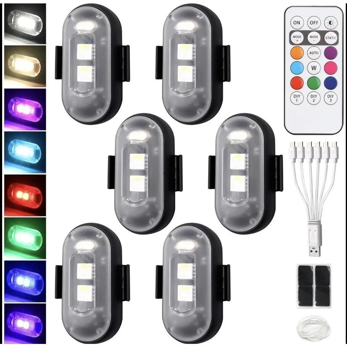 6Pcs Versatile Wireless Magnetic Strobe LED Lights with Remote Control - Waterproof, Rechargeable, Anti-Collision, USB Charging, Easy Installation, Enhanced Safety & Visibility, Magnetic Mount for Car Accessories, Bike Gear