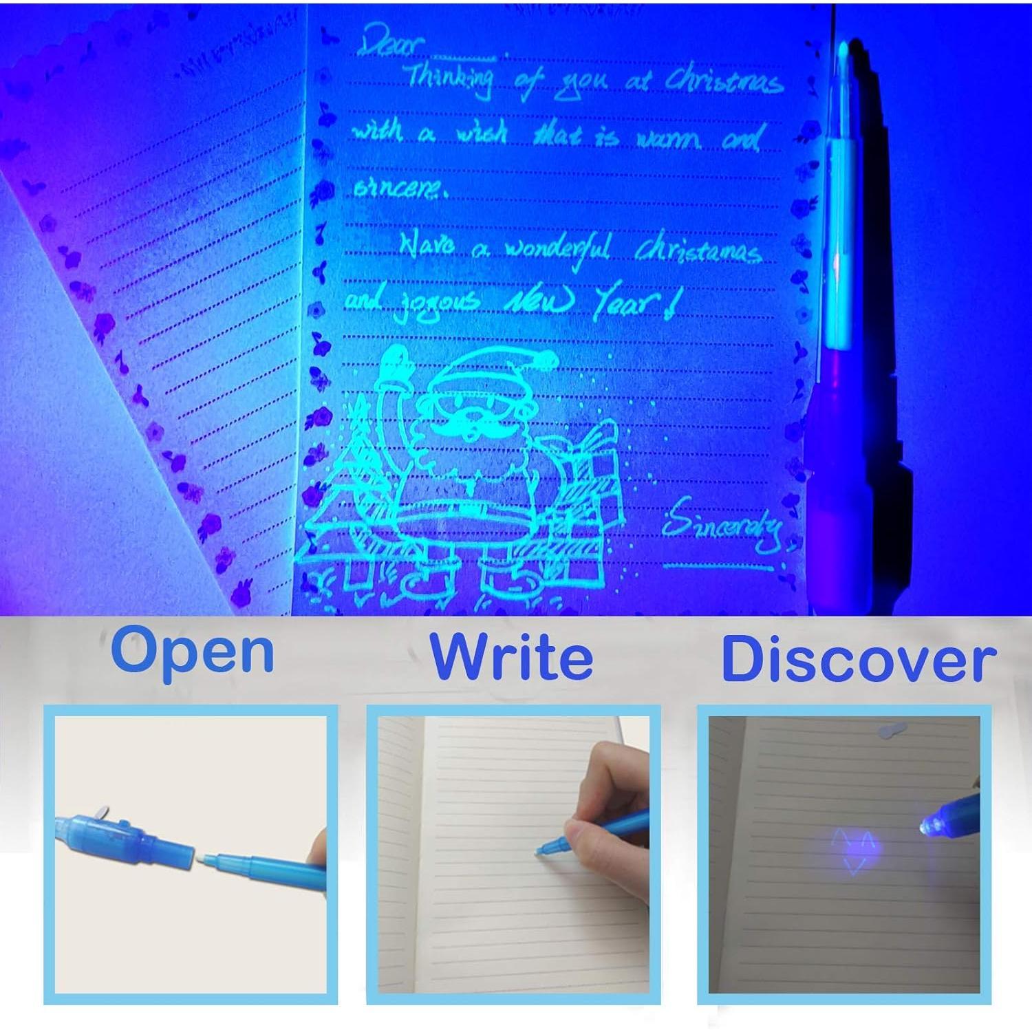 Invisible Ink Pen 14 count Spy Pen Marker  Pens for Writing  Message Valentines Day Easter Day Halloween Christmas Birthday Party Bag ,Invisible Ink Pens with UV Light for